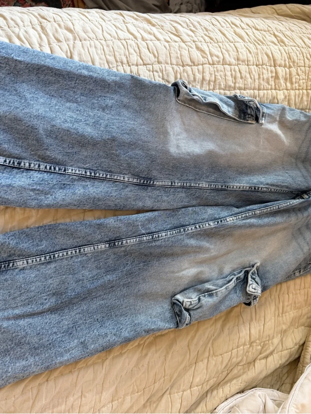 Girls H&M wide leg Light Blue Washed Cargo Jeans - Picture 6 of 10